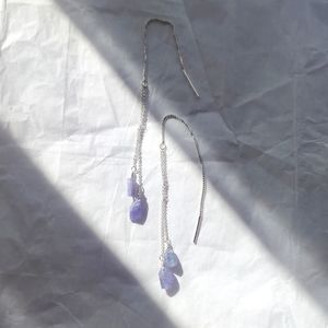 Natural tanzanite & sterling silver threader earrings